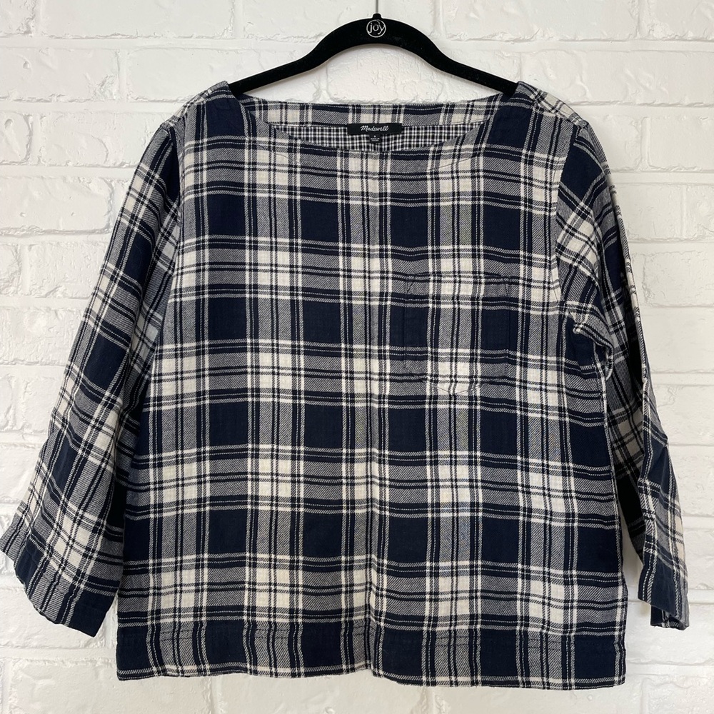 Madewell Navy Plaid Top